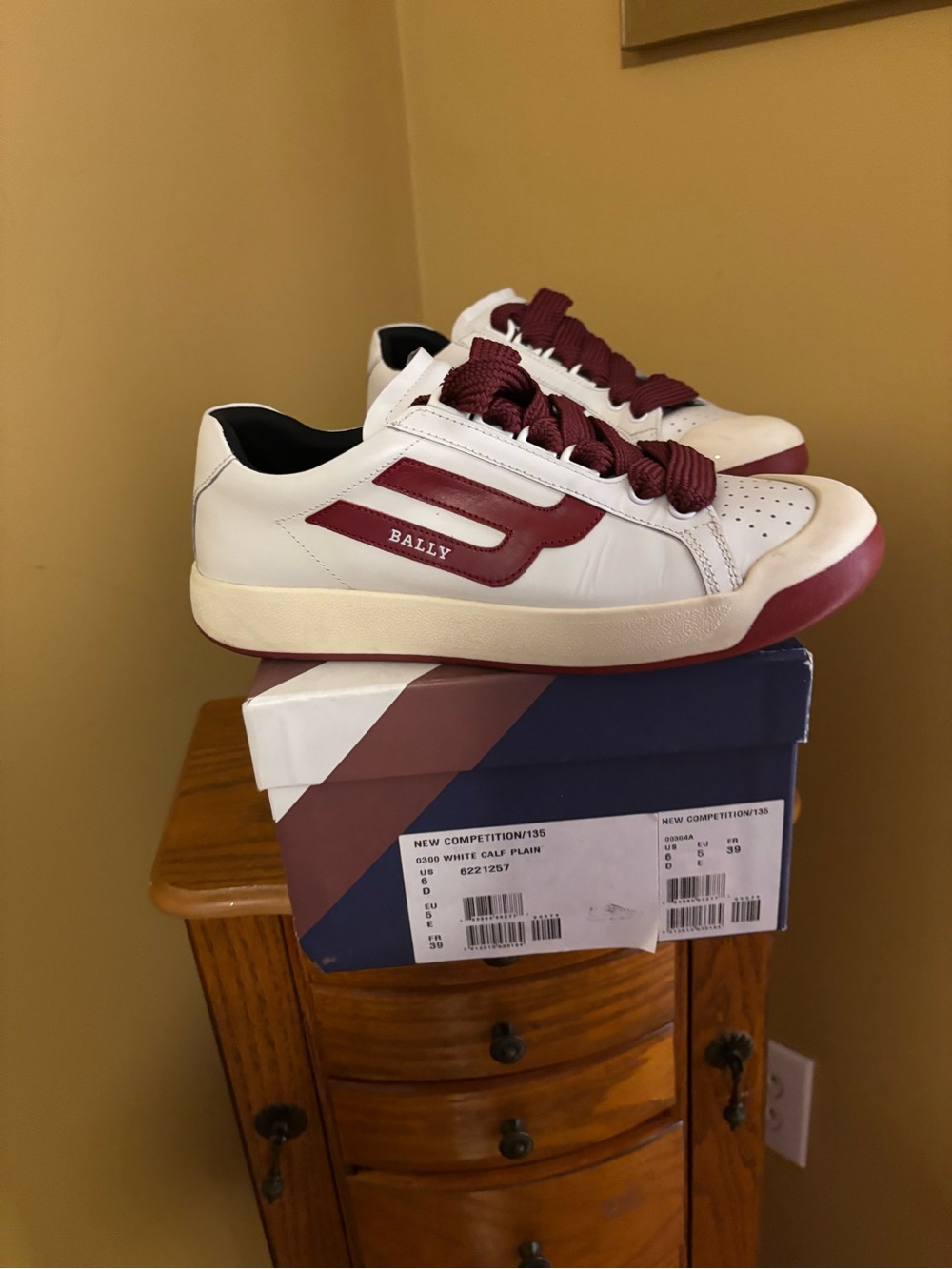 Bally Men’s White Sneakers with Burgundy Accents